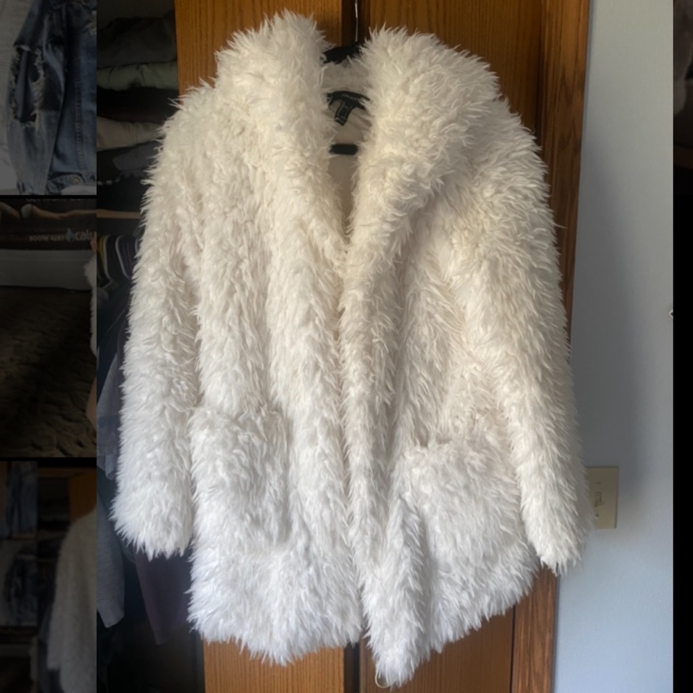 Forever 21 long fuzzy white jacket